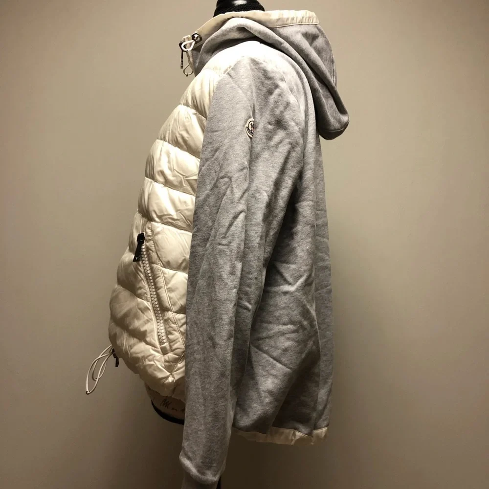 [5] Moncler Jacket Puffer Hooded Cardigan Grey Cream Women’s Small & Extra Small - Picture 4 of 8